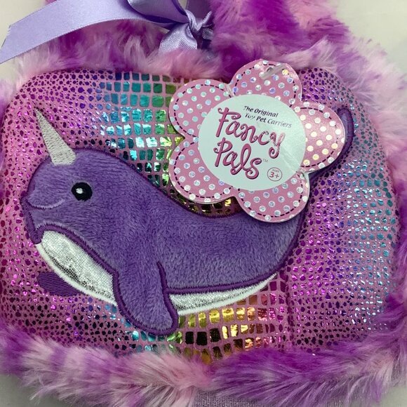 Aurora Fancy Pals Narwhale Purse Handbag Plush Soft Fuzzy Mermaid Scales 9" x 7" - Picture 3 of 6